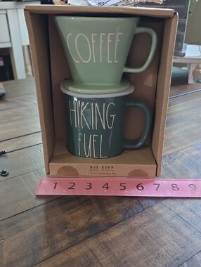 Rae Dunn Green Coffee & Hiking Fuel Mug Set